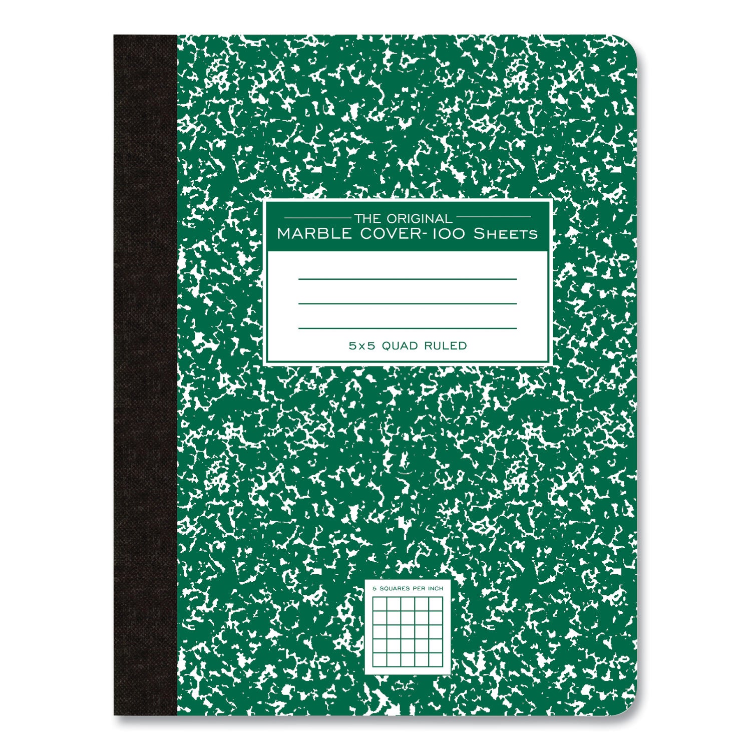Hardcover Composition Book, Quadrille 5 sq/in Rule, Green Marble Cover, (100) 9.75 x 7.5 Sheet, 24/CT, Ships in 4-6 Bus Days