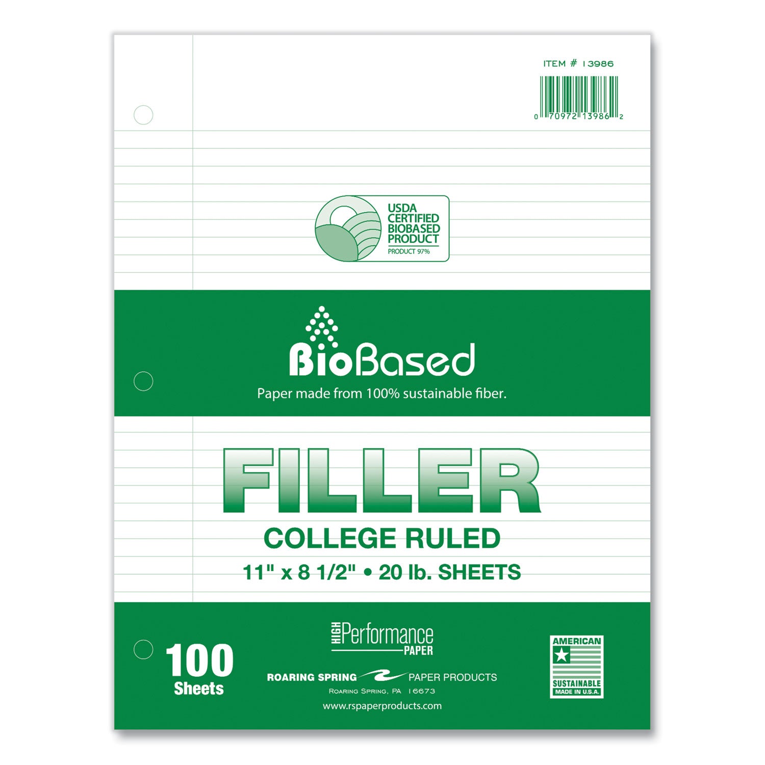 Filler Paper, 3-Hole, 8.5 x 11, College Rule, 100 Sheets/Pack, 24 Packs/Carton, Ships in 4-6 Business Days