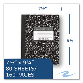 Hardcover Composition Book, Quadrille 5 sq/in Rule, Black Marble Cover, (80) 9.75 x 7.5 Sheet, 48/CT, Ships in 4-6 Bus Days