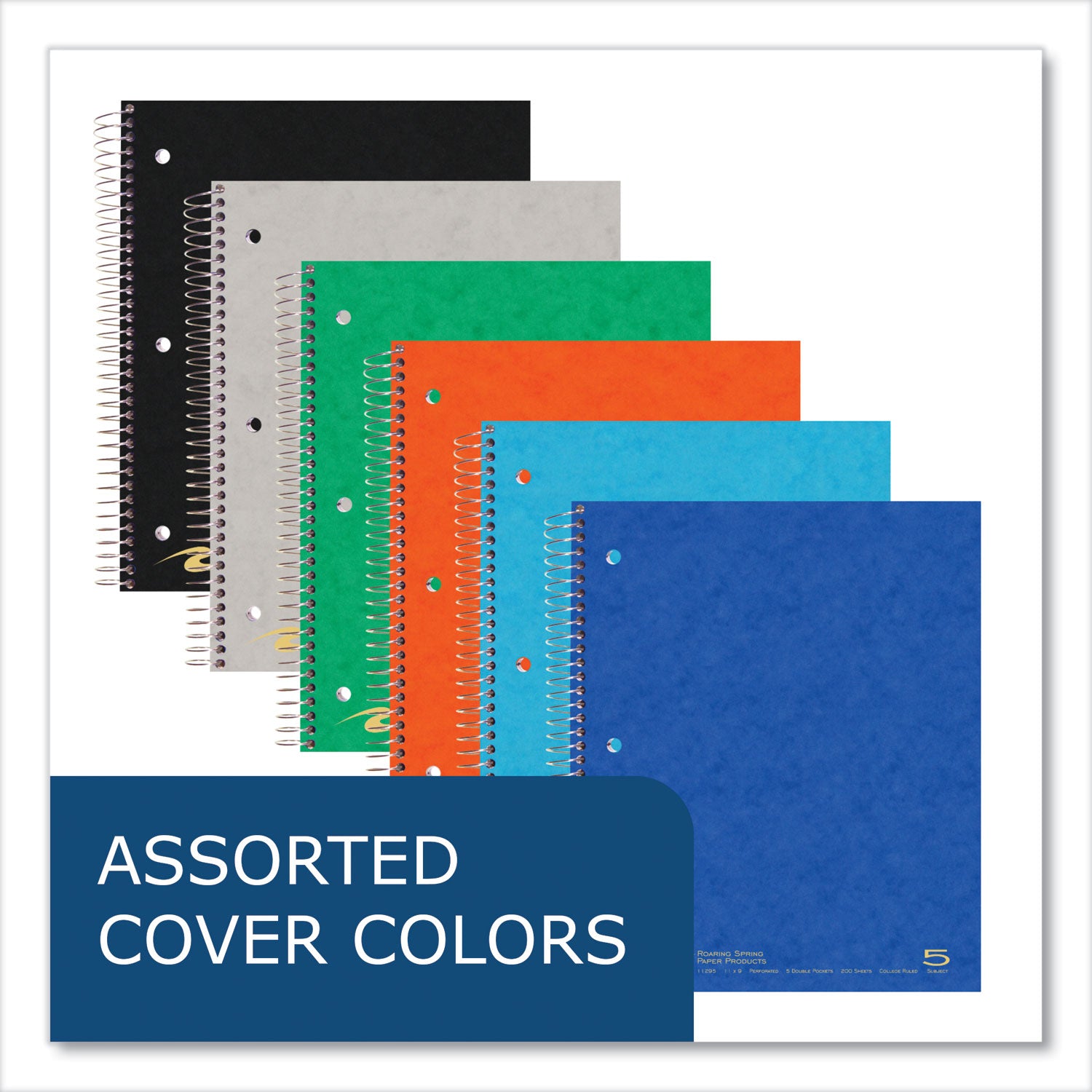 Subject Wirebound Notebook, 5-Subject, Medium/College Rule, Asst Cover, (200) 11 x 9 Sheets, 12/Carton, Ships in 4-6 Bus Days