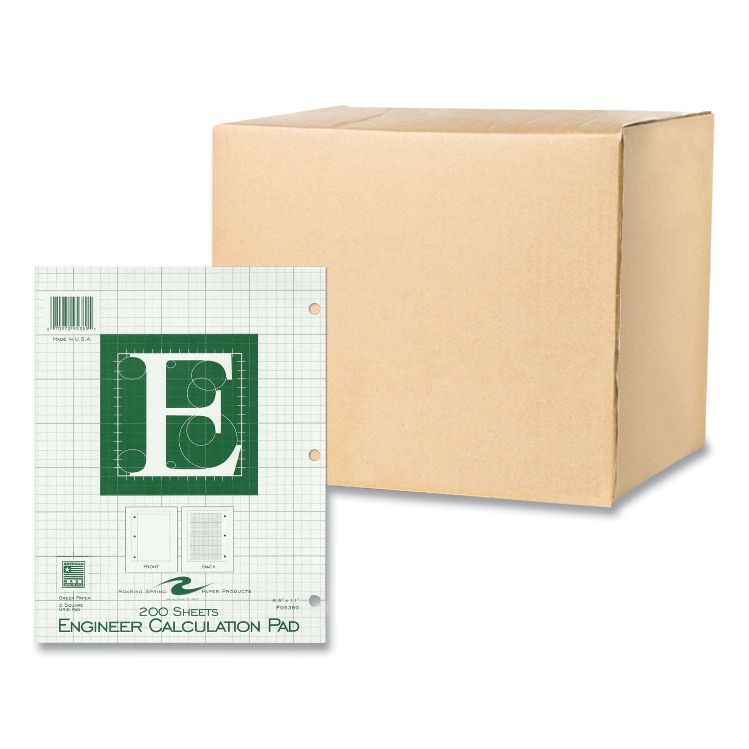 engineer-pad-05-margins-quad-rule-5-sq-in-1-sq-in-200-lt-green-85x11-sheets-pad-12-ct-ships-in-4-6-business-days_roa95389cs - 2