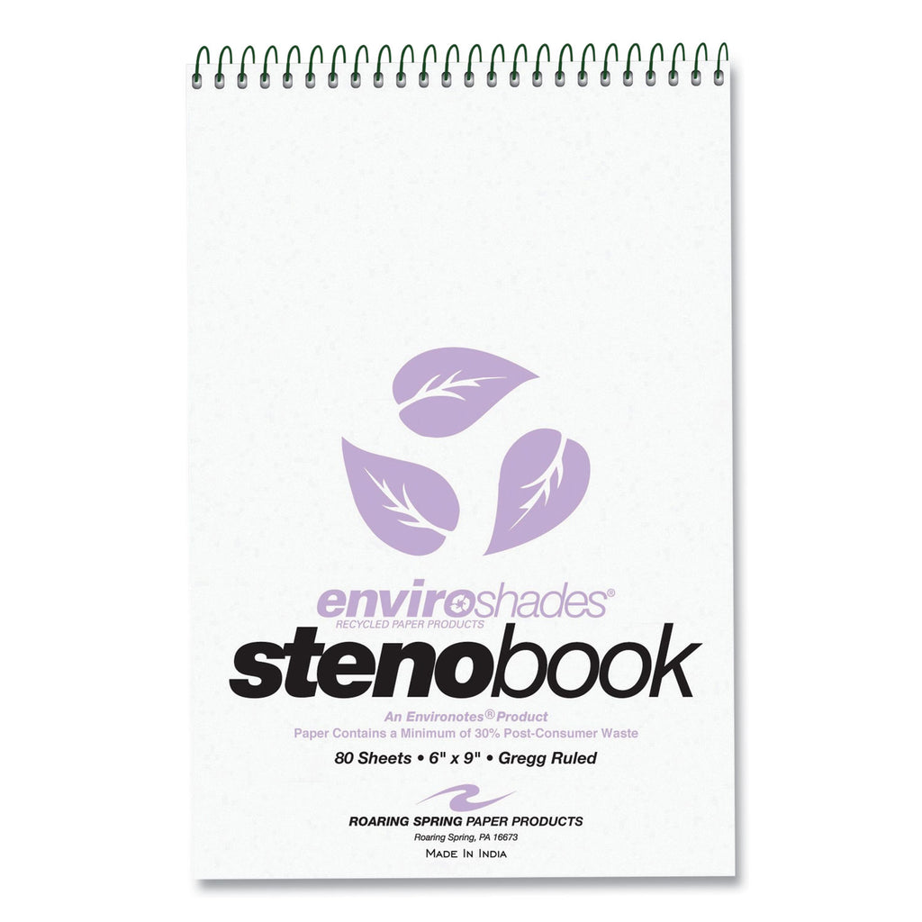 EnviroShades Steno Pad, Gregg Rule, White Cover, 80 Orchid 6 x 9 Sheets, 24 Pads/Carton, Ships in 4-6 Business Days