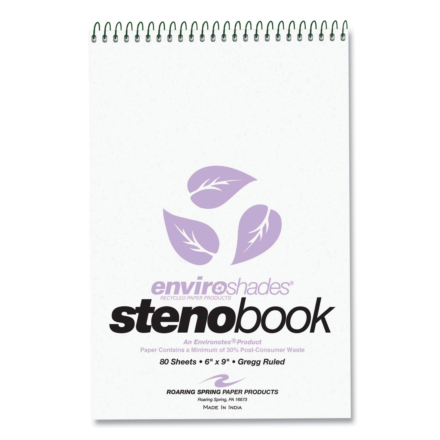 EnviroShades Steno Pad, Gregg Rule, White Cover, 80 Orchid 6 x 9 Sheets, 24 Pads/Carton, Ships in 4-6 Business Days