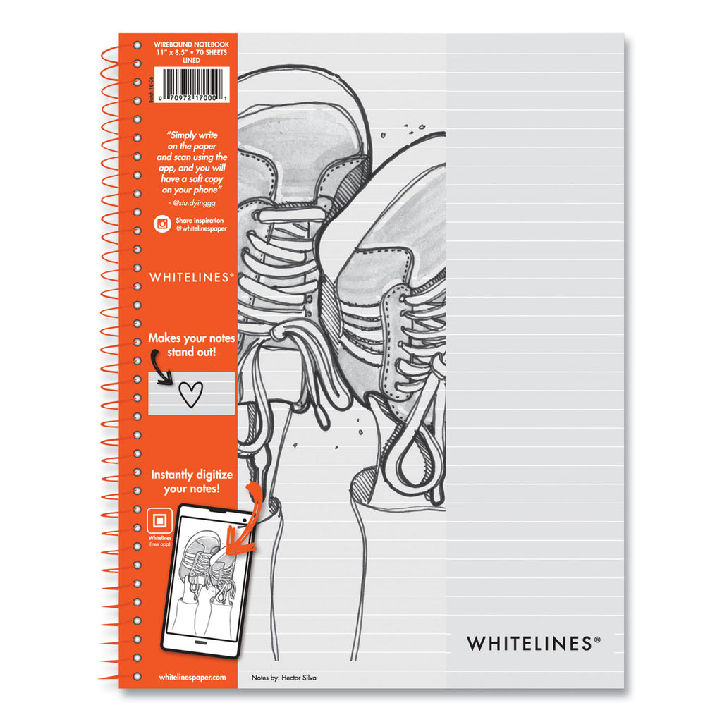 Whitelines Notebook, Medium/College Rule, Gray/Orange Cover, (70) 8.5 x 11 Sheets, 12/Carton, Ships in 4-6 Business Days