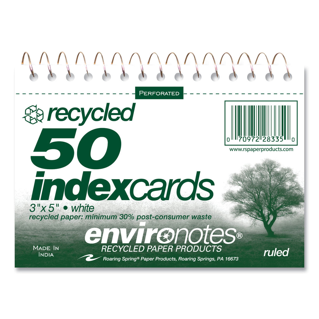 Environotes Wirebound Recycled Index Cards, Narrow Rule, 3 x 5, White, 50 Cards, 24/Carton, Ships in 4-6 Business Days