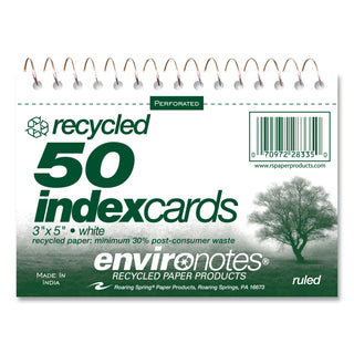Environotes Wirebound Recycled Index Cards, Narrow Rule, 3 x 5, White, 50 Cards, 24/Carton, Ships in 4-6 Business Days