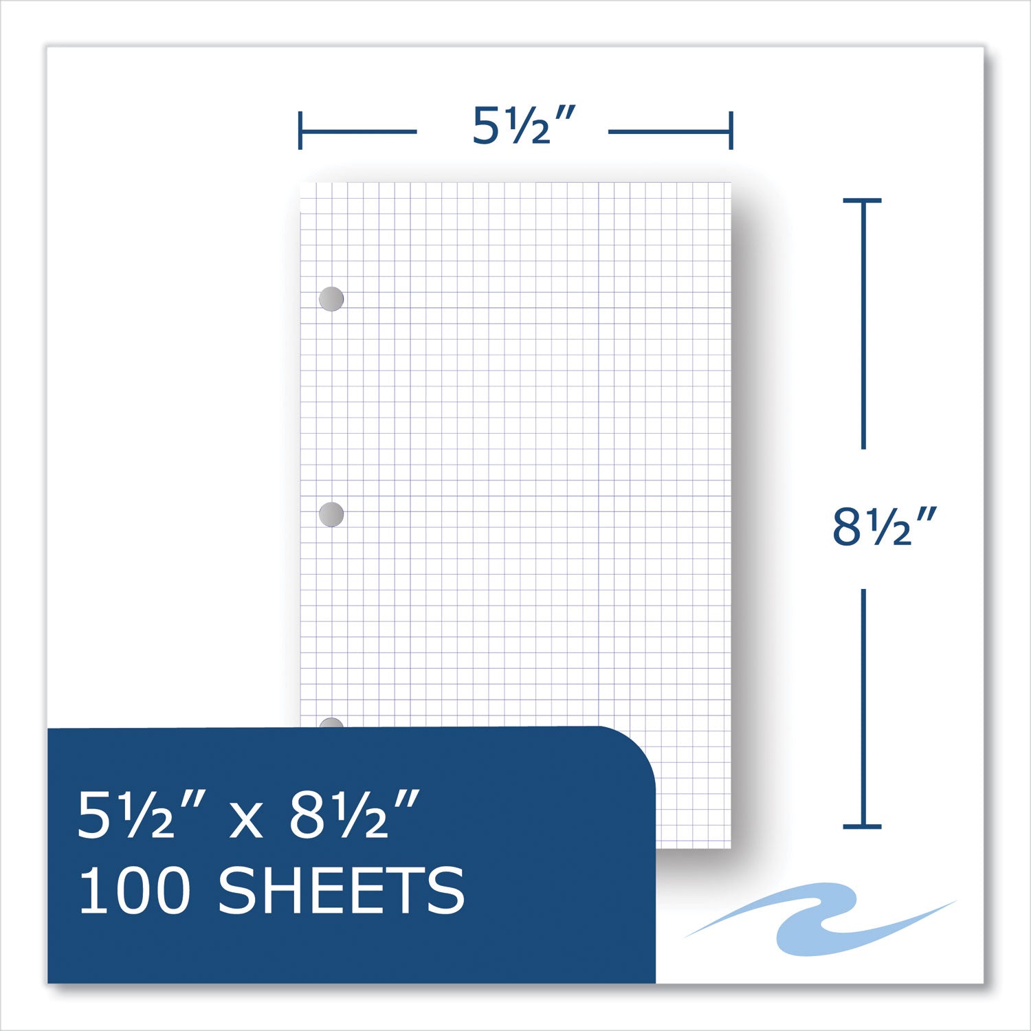 Graph Filler Paper, 3-Hole, Quadrille: 5 sq in, (100) 8.5 x 5.5 Sheets, 48/Carton, Ships in 4-6 Business Days