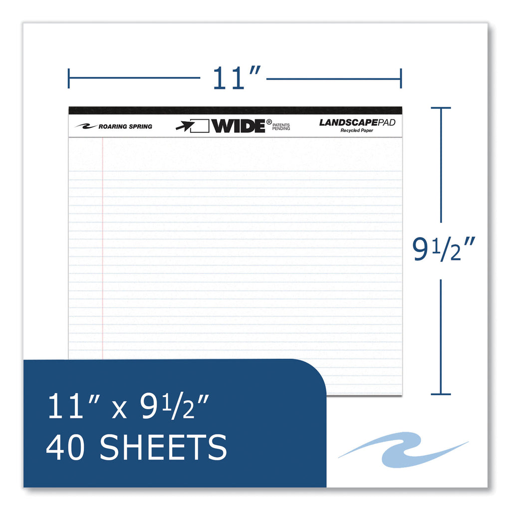 WIDE Landscape Format Writing Pad, Medium/College Rule, 40 White 11 x 9.5 Sheets, 18/Carton, Ships in 4-6 Business Days