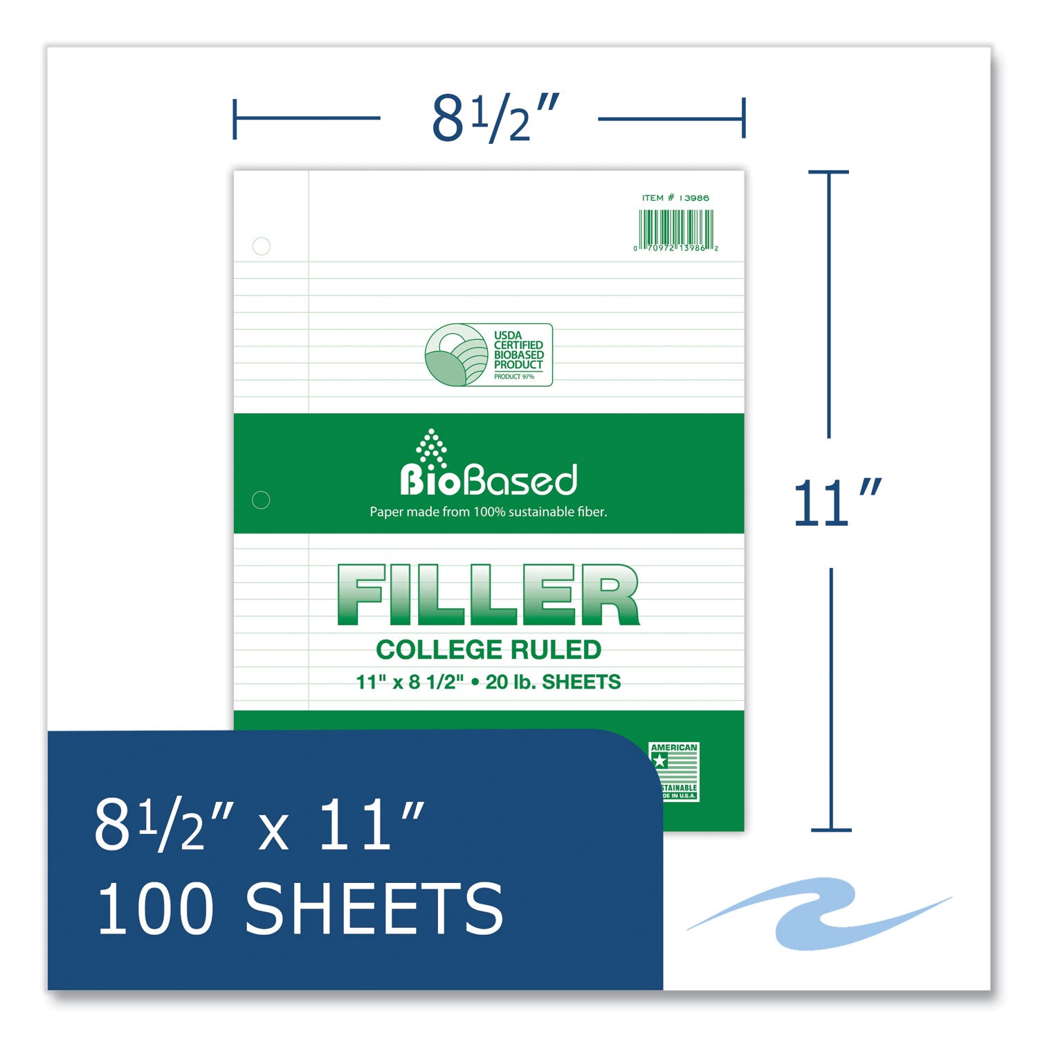 Filler Paper, 3-Hole, 8.5 x 11, College Rule, 100 Sheets/Pack, 24 Packs/Carton, Ships in 4-6 Business Days