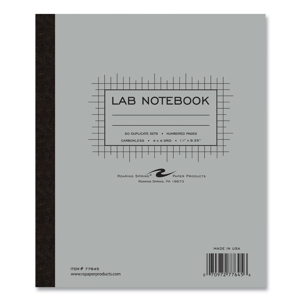 Lab and Science Carbonless Notebook, Quad Rule (4 sq/in), Gray Cover, (100) 11x9.25 Sheets, 12/CT, Ships in 4-6 Business Days