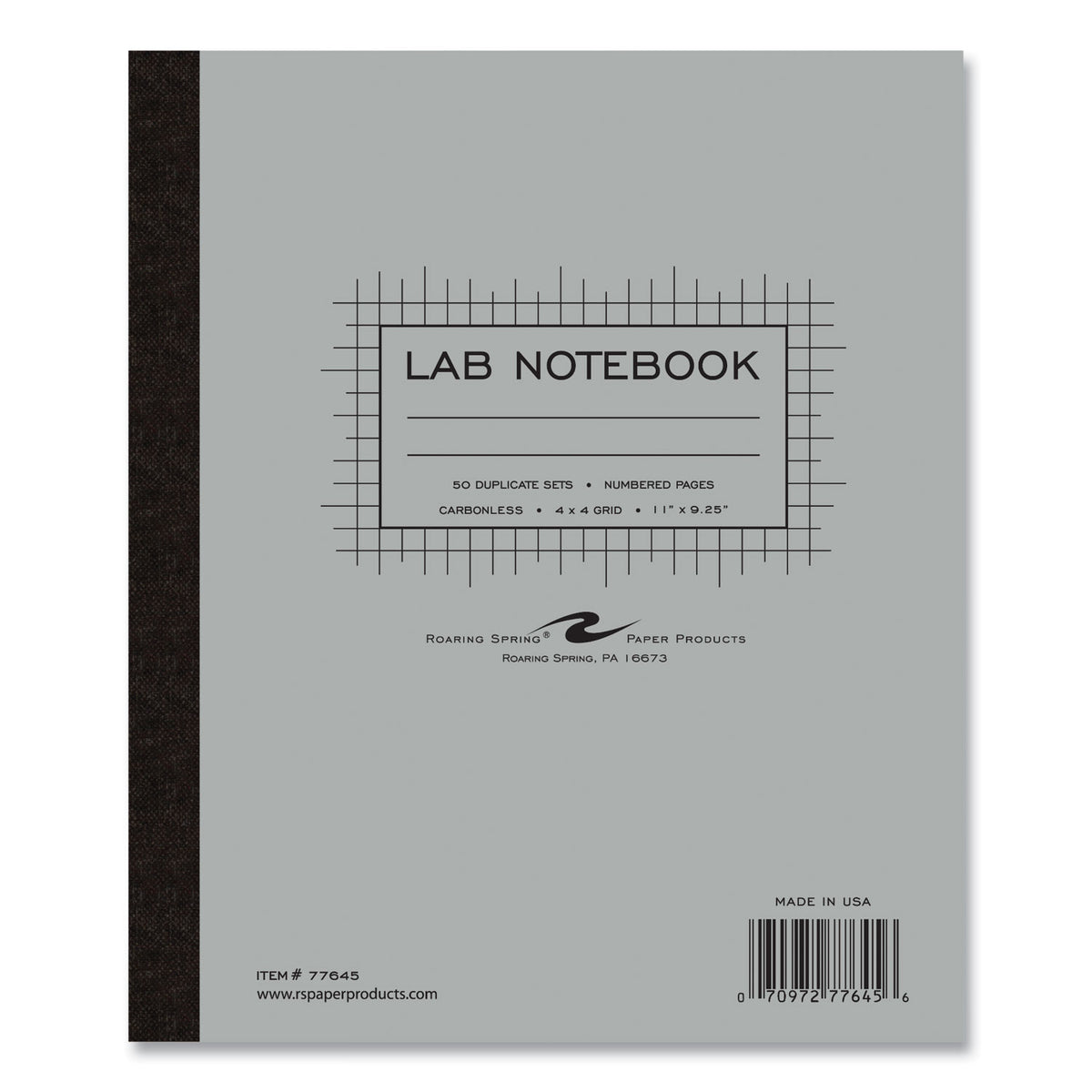 Lab and Science Carbonless Notebook, Quad Rule (4 sq/in), Gray Cover, (100) 11x9.25 Sheets, 12/CT, Ships in 4-6 Business Days