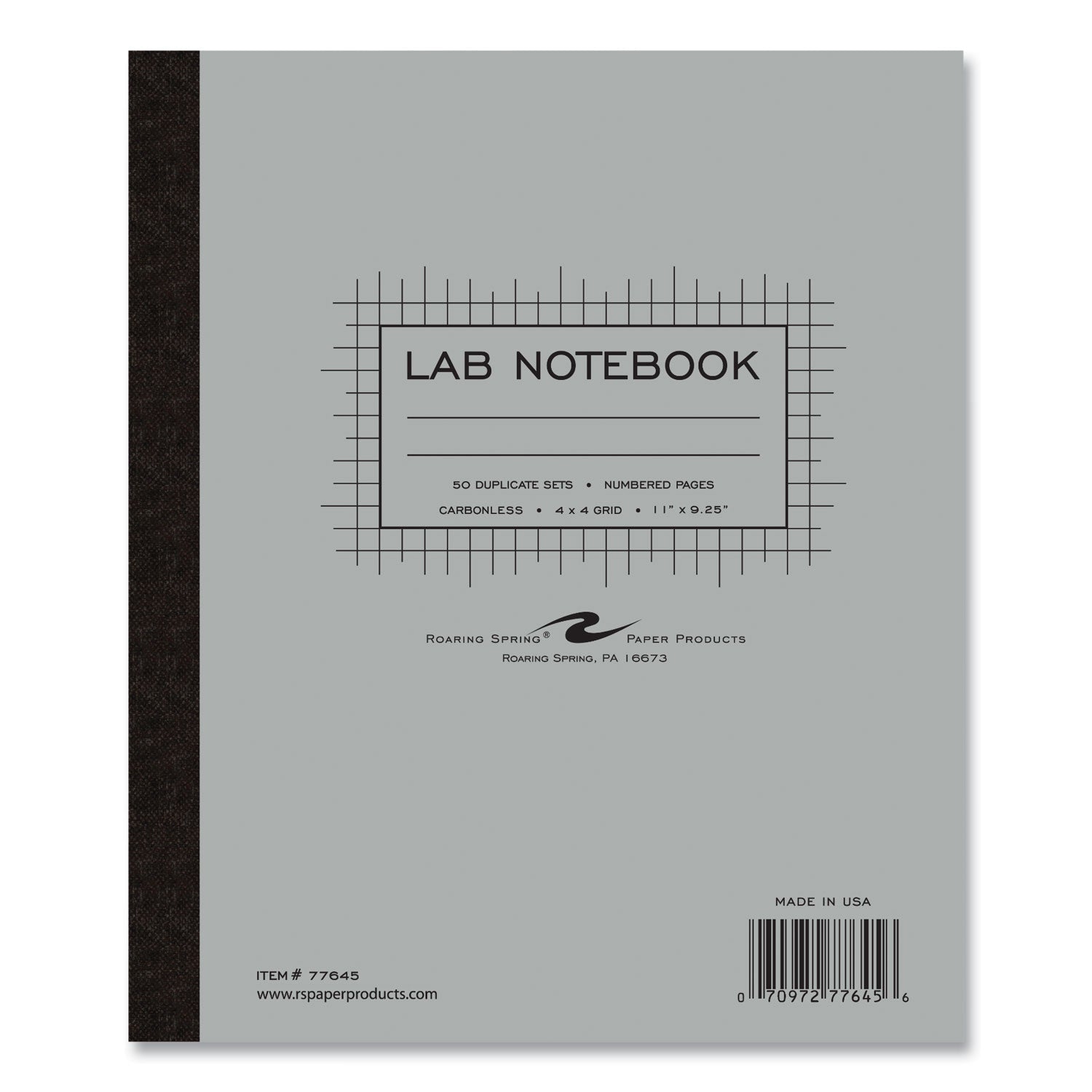 Lab and Science Carbonless Notebook, Quad Rule (4 sq/in), Gray Cover, (100) 11x9.25 Sheets, 12/CT, Ships in 4-6 Business Days