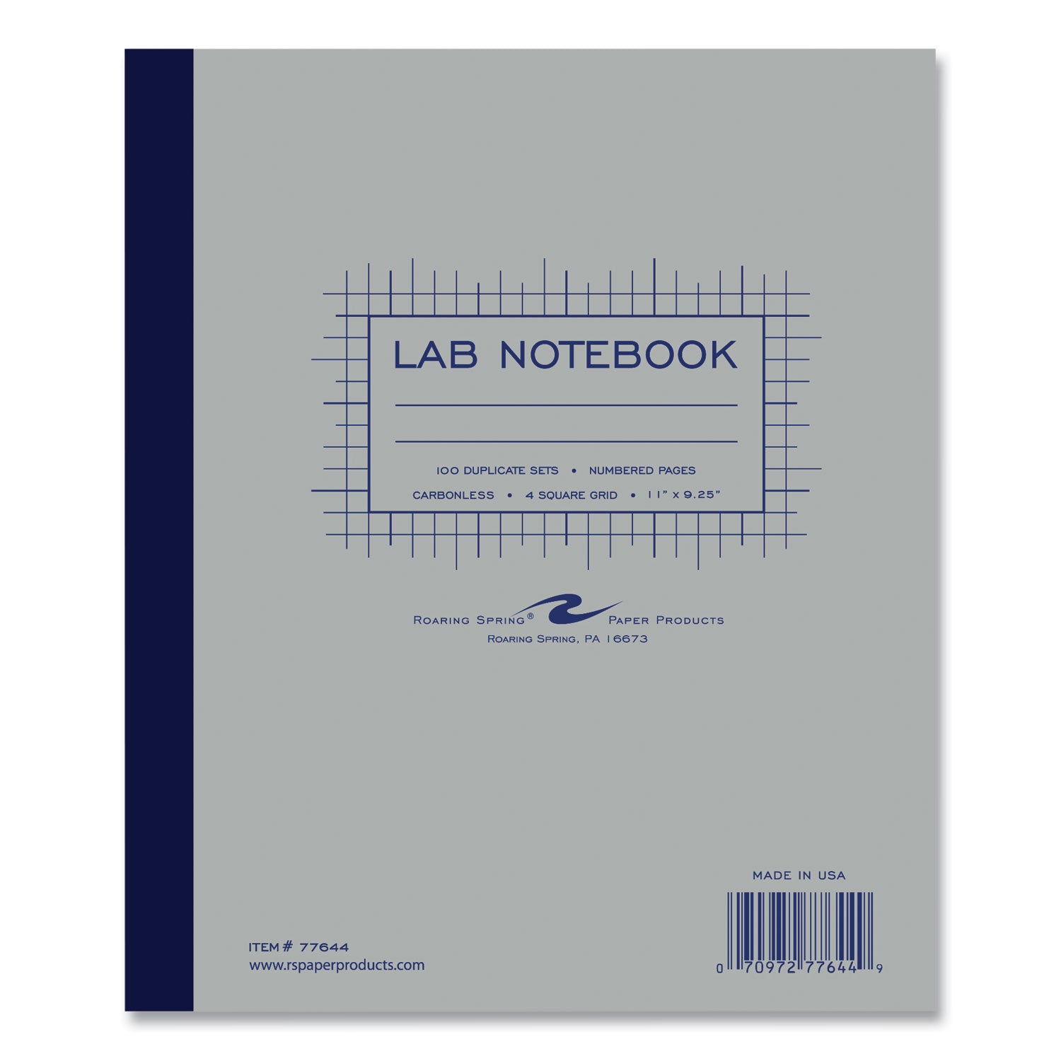 Lab and Science Carbonless Notebook, Quad Rule (4 sq/in), Gray Cover, (200) 11 x 9.25 Sheets, 5/CT,Ships in 4-6 Business Days