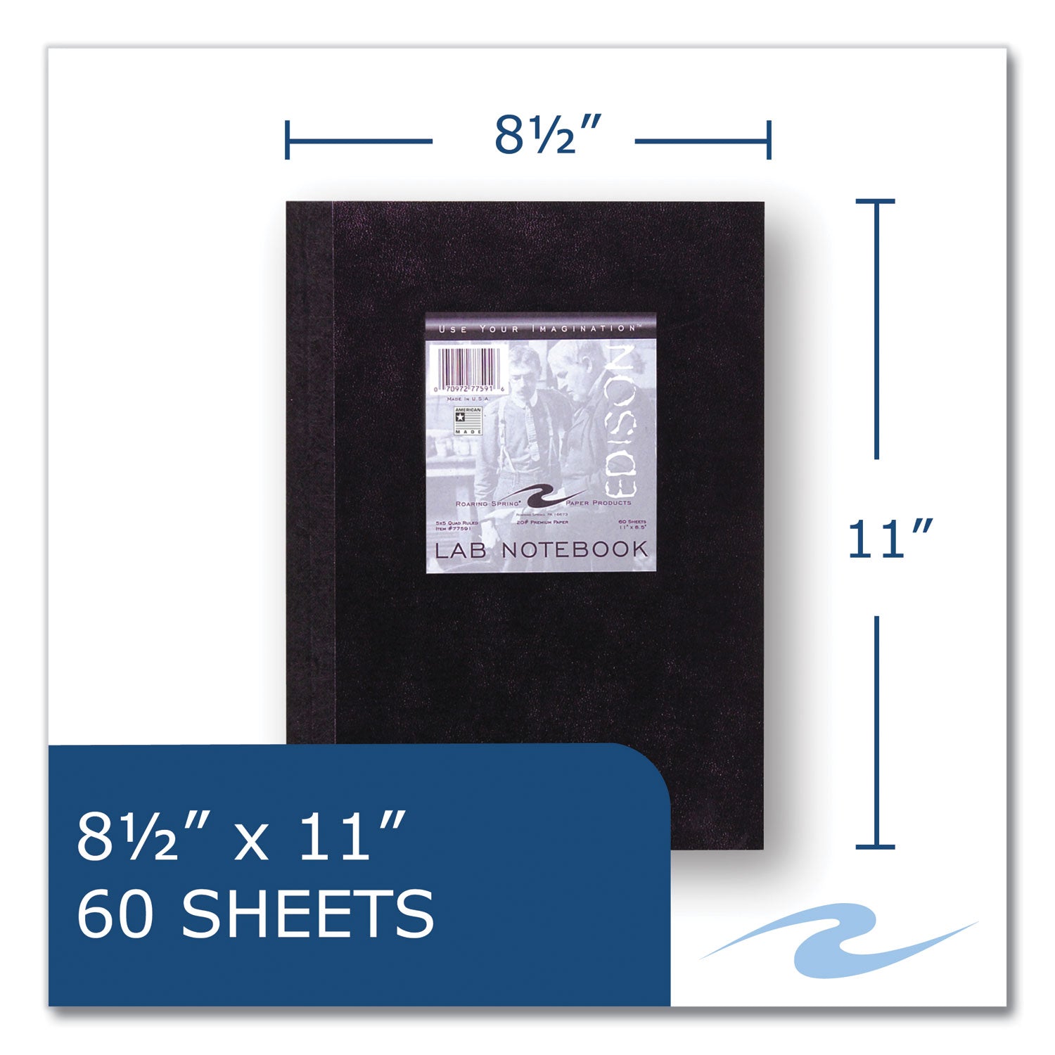 Lab and Science Black Notebook, Quad Rule (5 sq/in), Black Cover, (60) 11 x 8.5 Sheets, 24/Carton, Ships in 4-6 Business Days
