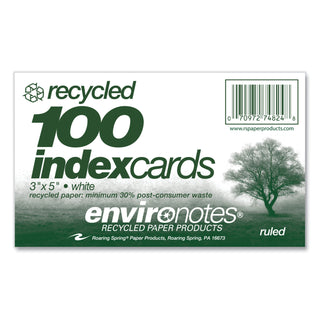 Environotes Recycled Index Cards, Narrow Rule, 3 x 5 White, 100 Cards, 36/Carton, Ships in 4-6 Business Days