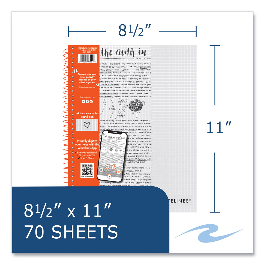 Whitelines Notebook, Quadrille Rule, (5 sq/in), Gray/Orange Cover, (70) 11 x 8.5 Sheets, 12/CT, Ships in 4-6 Business Days