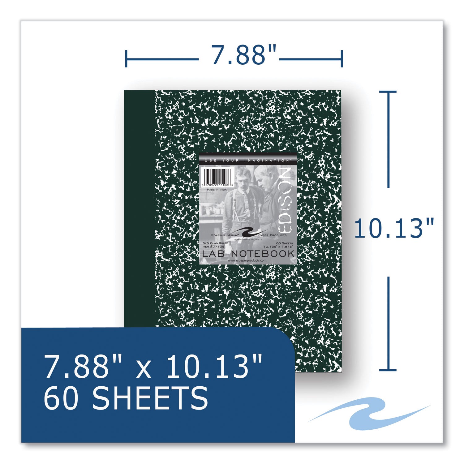 Lab and Science Notebook, Quadrille Rule (5 sq in), Green Marble Cover, (60) 10.13 x 7.88 Sheets, 24/CT,Ships in 4-6 Bus Days
