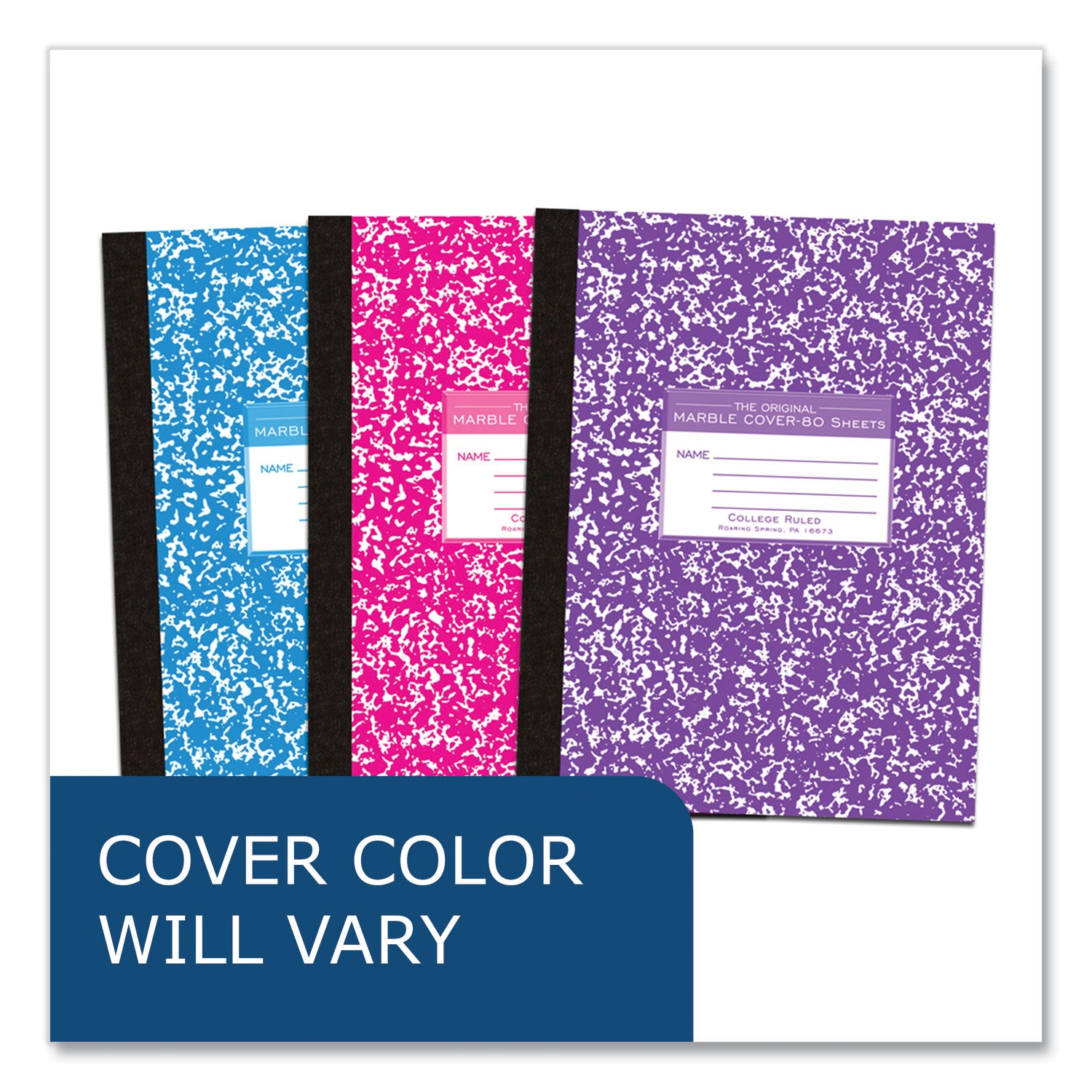 Flexible Cover Marble Composition Book, Med/College Rule, Asst Cover, (80) 10.25 x 7.88 Sheet, 48/CT, Ships in 4-6 Bus Days