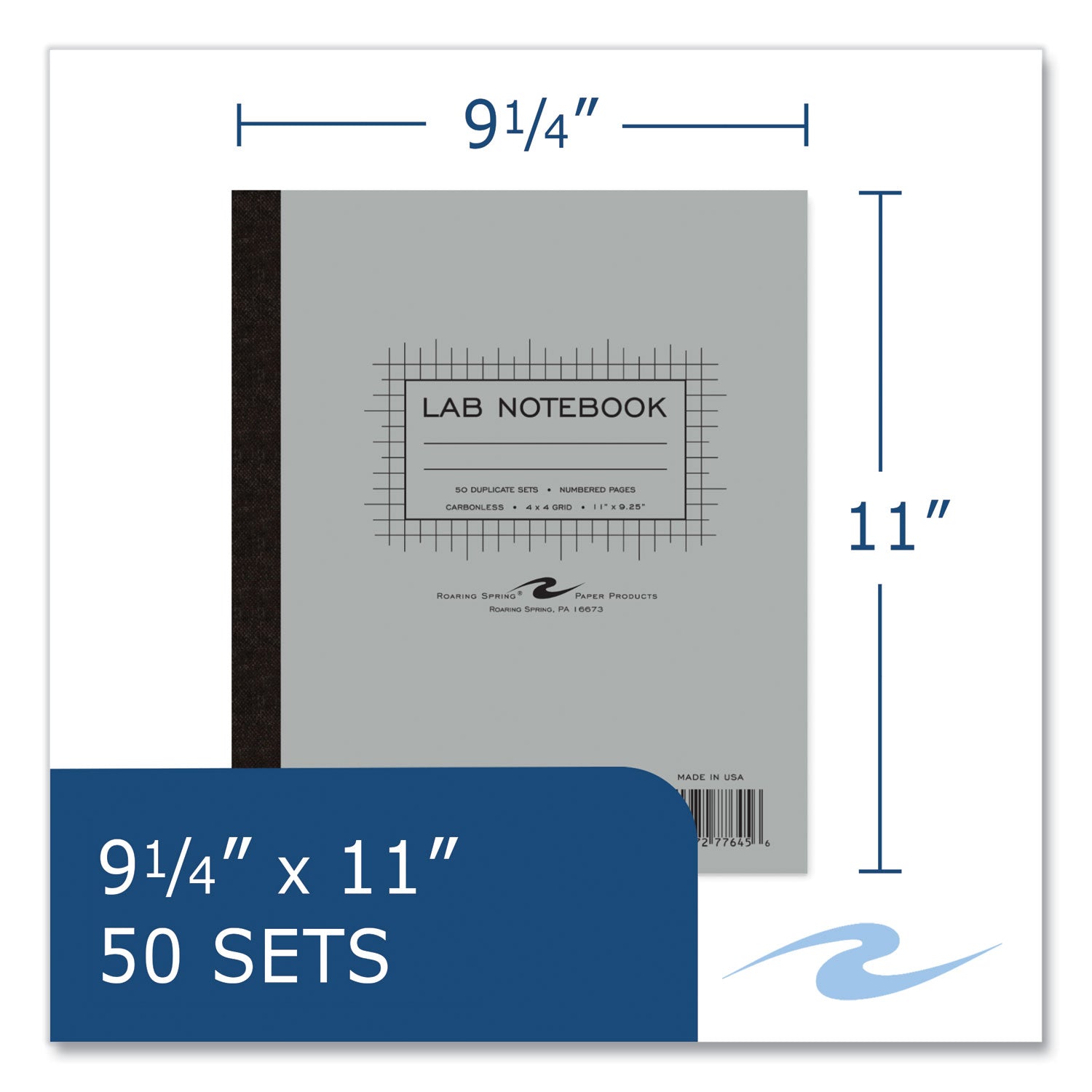 Lab and Science Carbonless Notebook, Quad Rule (4 sq/in), Gray Cover, (100) 11x9.25 Sheets, 12/CT, Ships in 4-6 Business Days