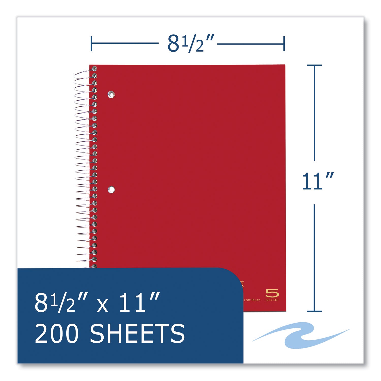 Wirebound Notebook w/Tabs, 5-Subject, College Rule, Randomly Asst Covers, (200) 11 x 8.5 Sheets, 12/CT, Ships in 4-6 Bus Days