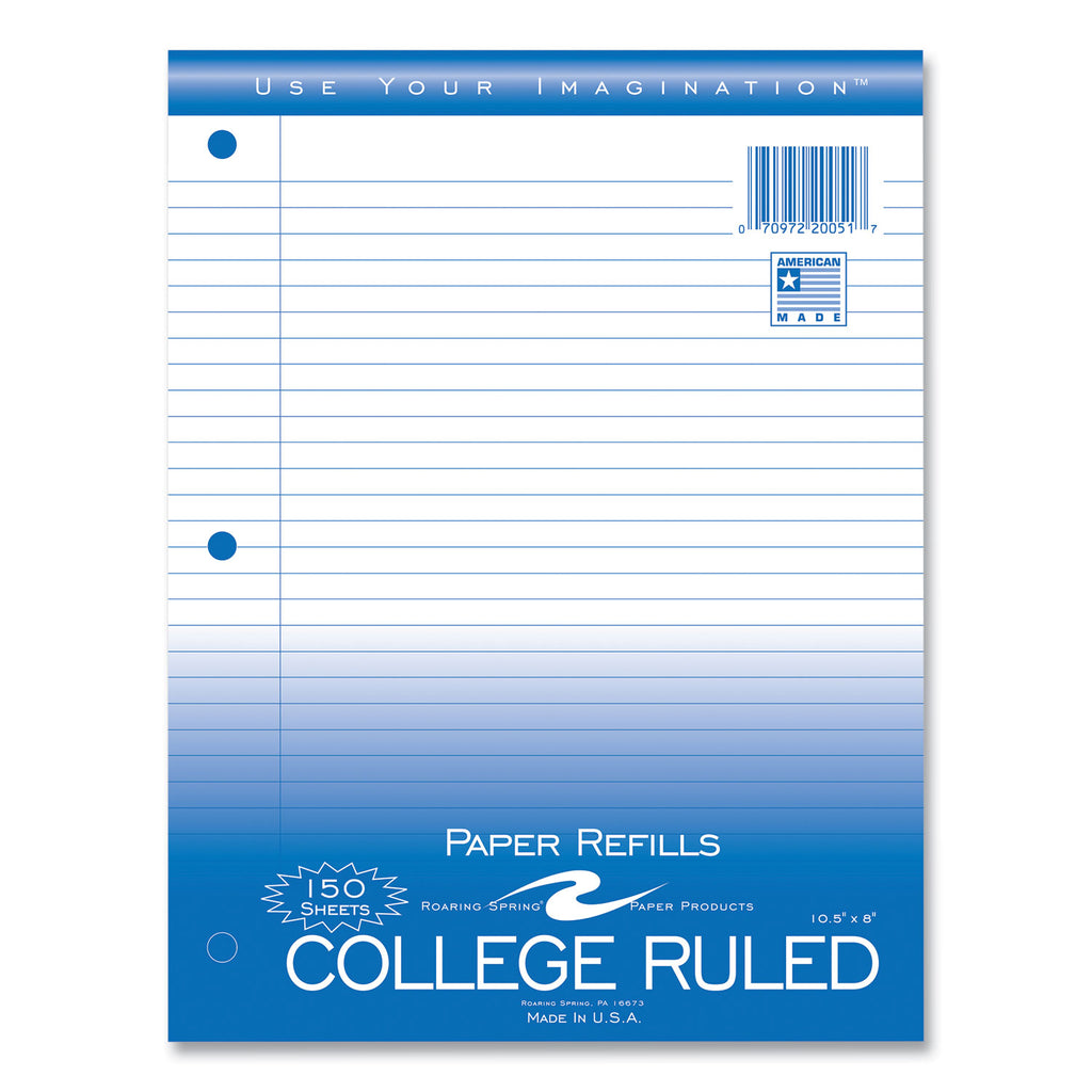 Loose Leaf Paper, 8 x 10.5, 3-Hole Punched, College Rule, White, 150 Sheets/Pack, 24 Packs/Carton, Ships in 4-6 Business Days