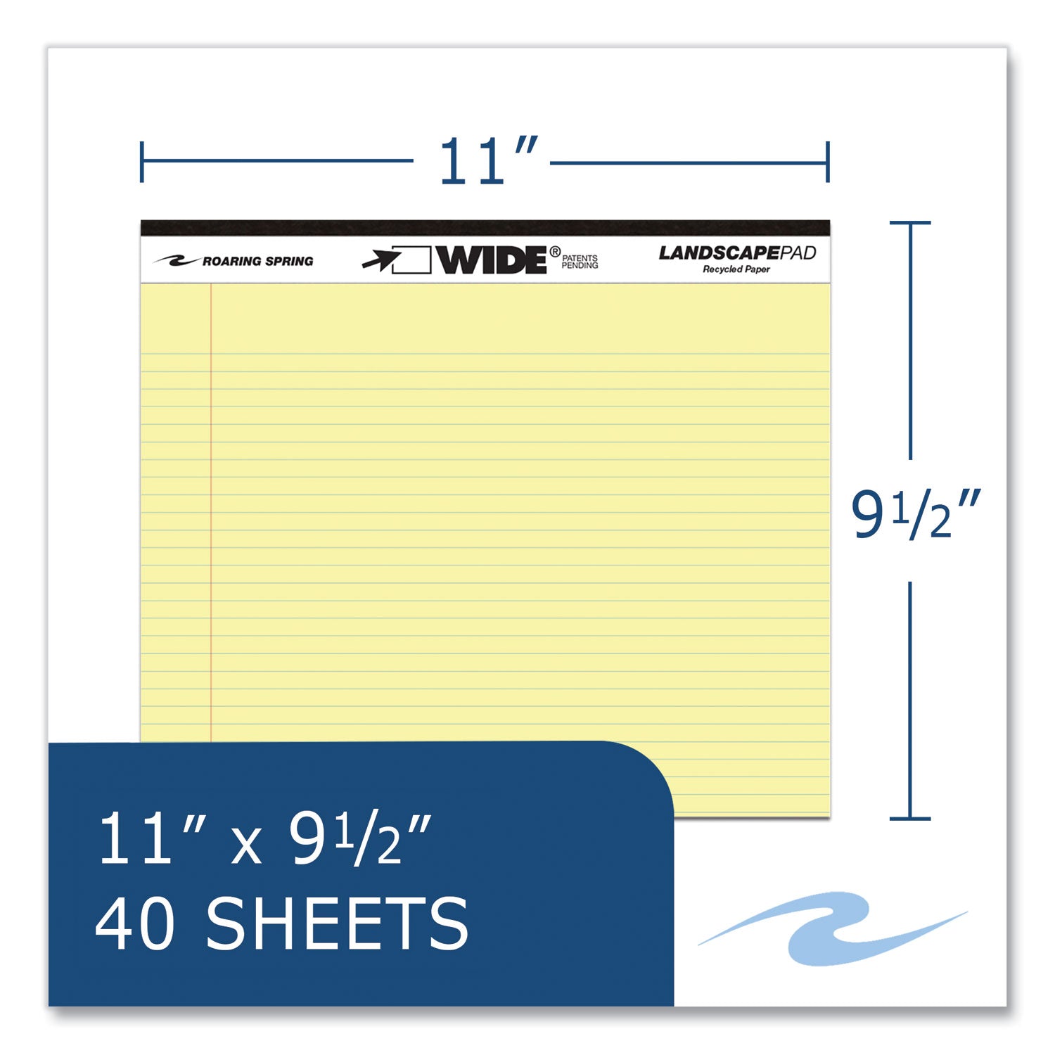 WIDE Landscape Format Writing Pad, Medium/College Rule, 40 Canary 11 x 9.5 Sheets, 18/Carton, Ships in 4-6 Business Days