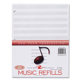 Music Filler Paper, 3-Hole, 8.5 x 11, Music Transcription Format, 20 Sheets/Pack, 24 Packs/Carton, Ships in 4-6 Business Days