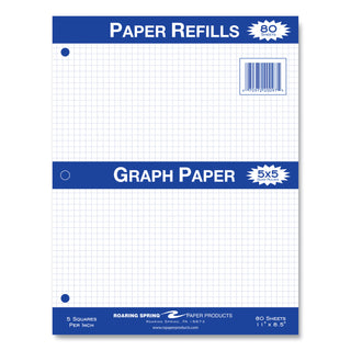 Graph Filler Paper, 3-Hole, 8.5 x 11, Quadrille: 5 sq/in, 80 Sheets/Pack, 24 Packs/Carton, Ships in 4-6 Business Days