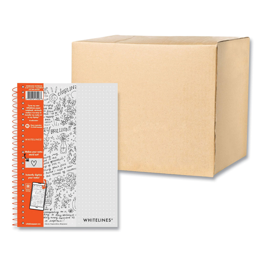 Whitelines Notebook, Dot Rule (5 mm), Gray/Orange Cover, (70) 8.25 x 5.75 Sheets, 12/Carton , Ships in 4-6 Business Days