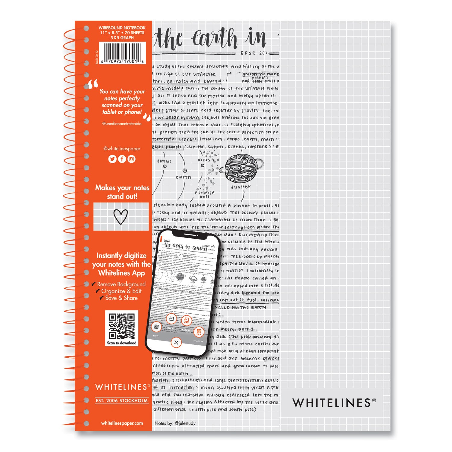 whitelines-notebook-quadrille-rule-5-sq-in-gray-orange-cover-70-11-x-85-sheets-12-ct-ships-in-4-6-business-days_roa17001cs - 2
