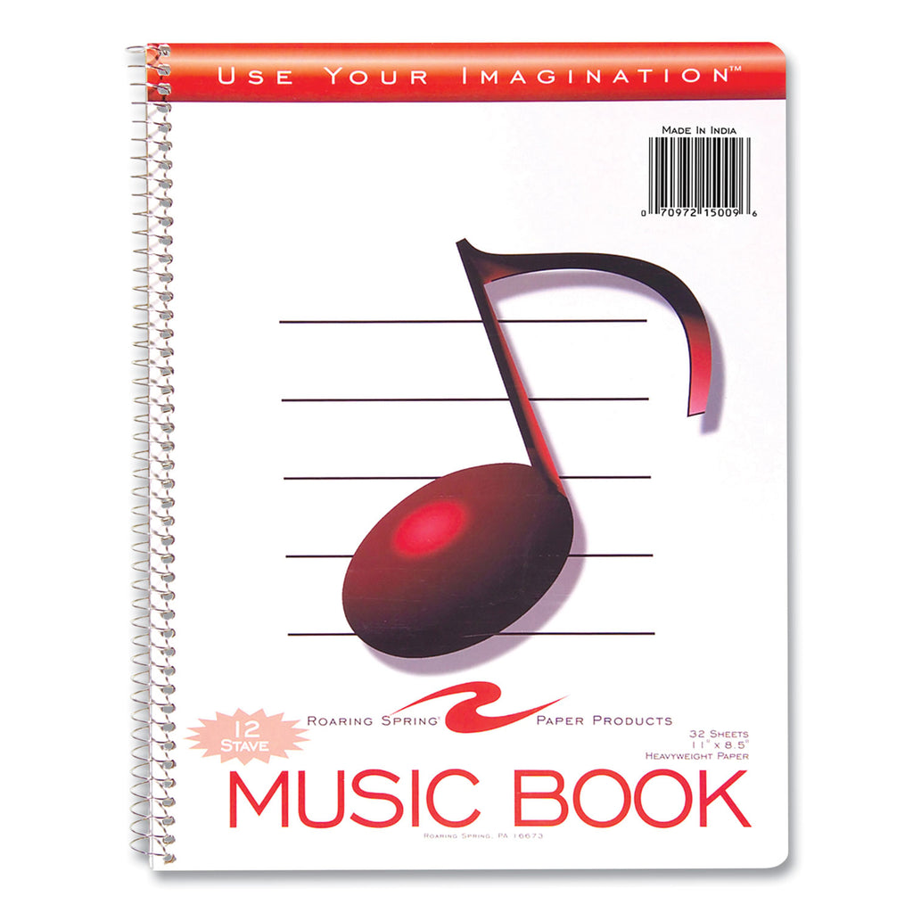 Music Notebook, Music Transcription Format, White Cover, (32) 11 x 8.5 Sheets, 24/Carton, Ships in 4-6 Business Days