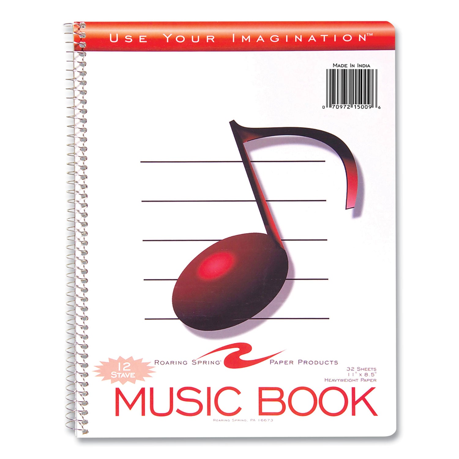 Music Notebook, Music Transcription Format, White Cover, (32) 11 x 8.5 Sheets, 24/Carton, Ships in 4-6 Business Days