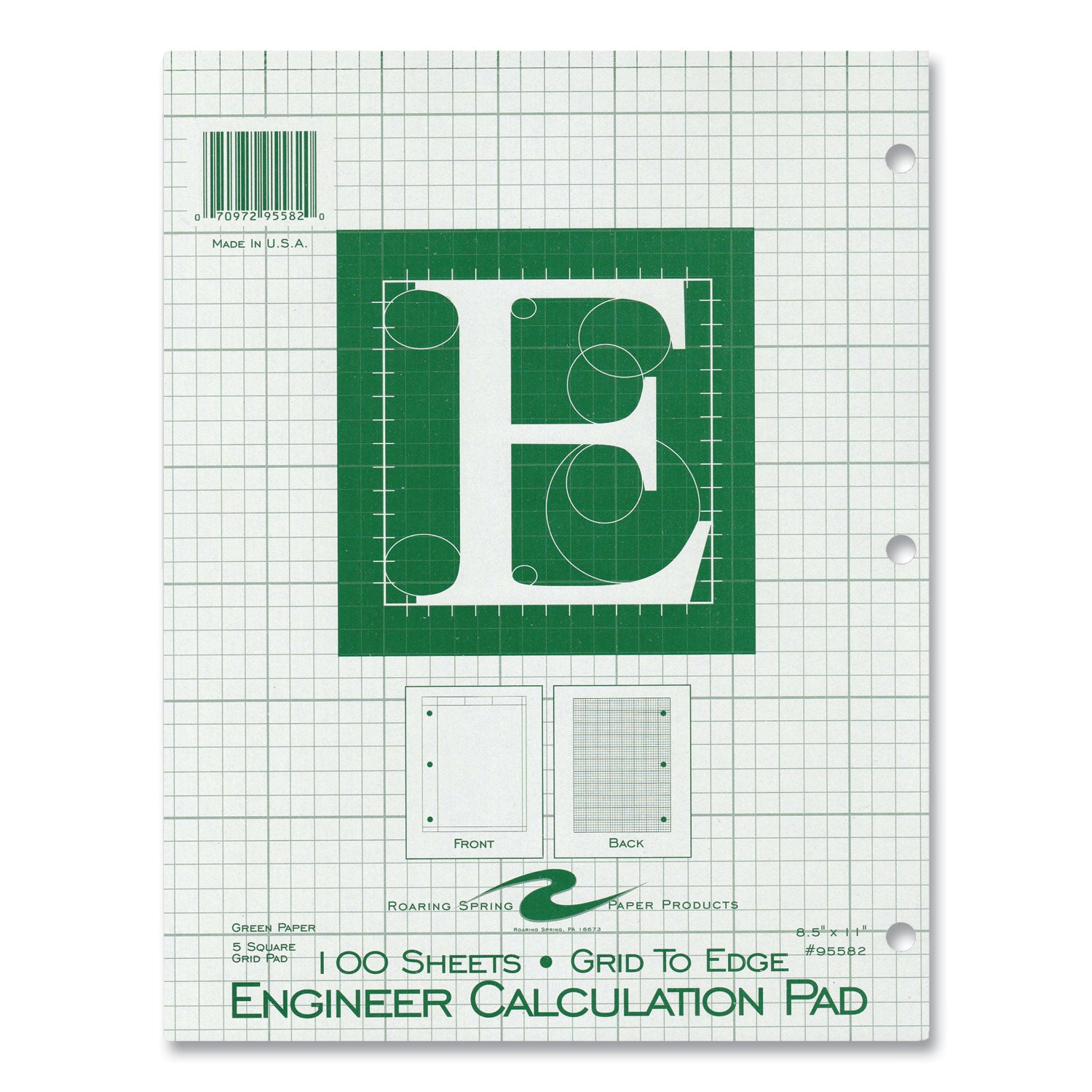 engineer-pad-125-margin-quad-rule-5-sq-in-1-sq-in-100-lt-green-85x11-sheets-pad-24-ct-ships-in-4-6-business-days_roa95582cs - 2