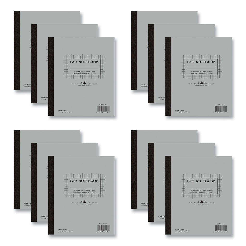 Lab and Science Carbonless Notebook, Quad Rule (4 sq/in), Gray Cover, (100) 11x9.25 Sheets, 12/CT, Ships in 4-6 Business Days
