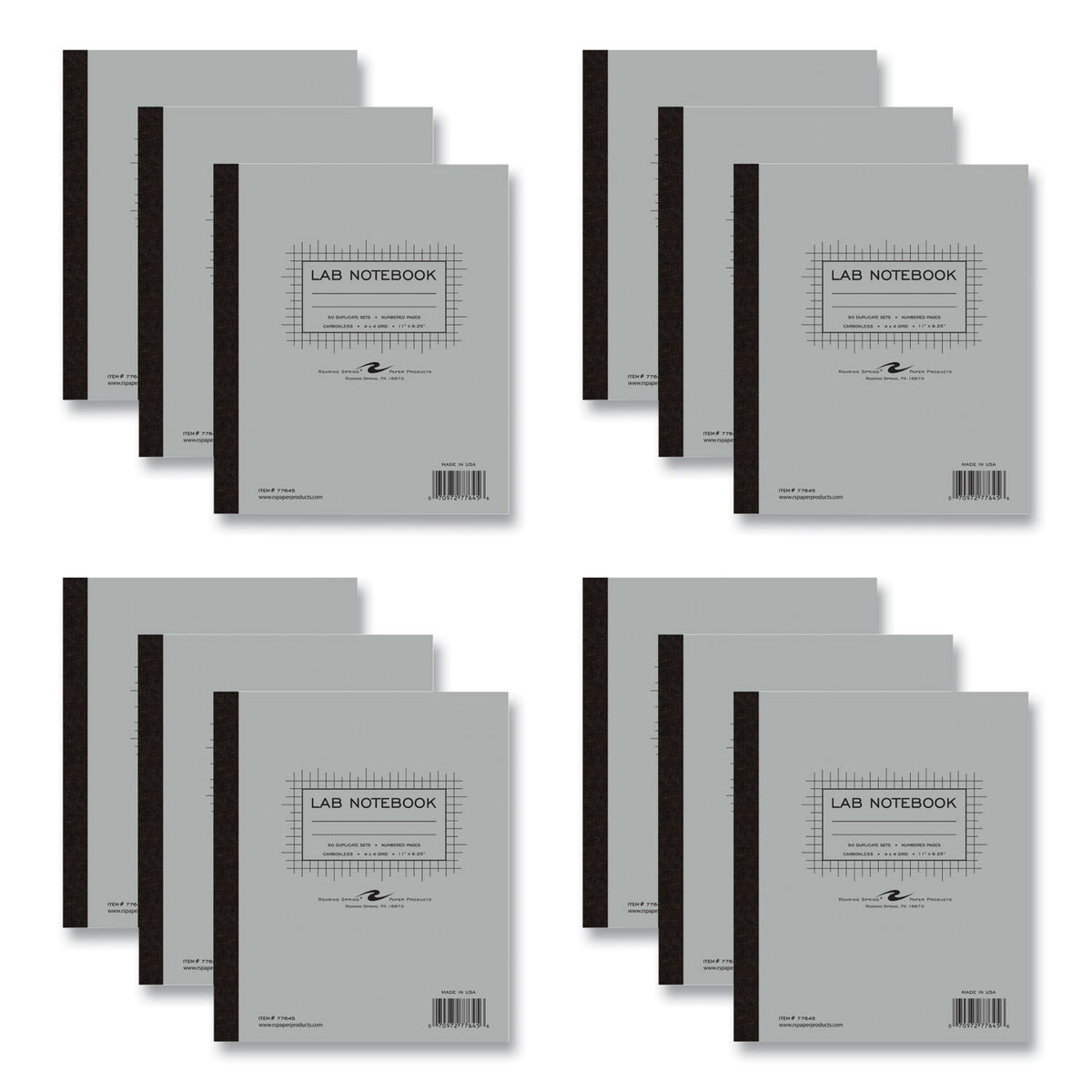 Lab and Science Carbonless Notebook, Quad Rule (4 sq/in), Gray Cover, (100) 11x9.25 Sheets, 12/CT, Ships in 4-6 Business Days