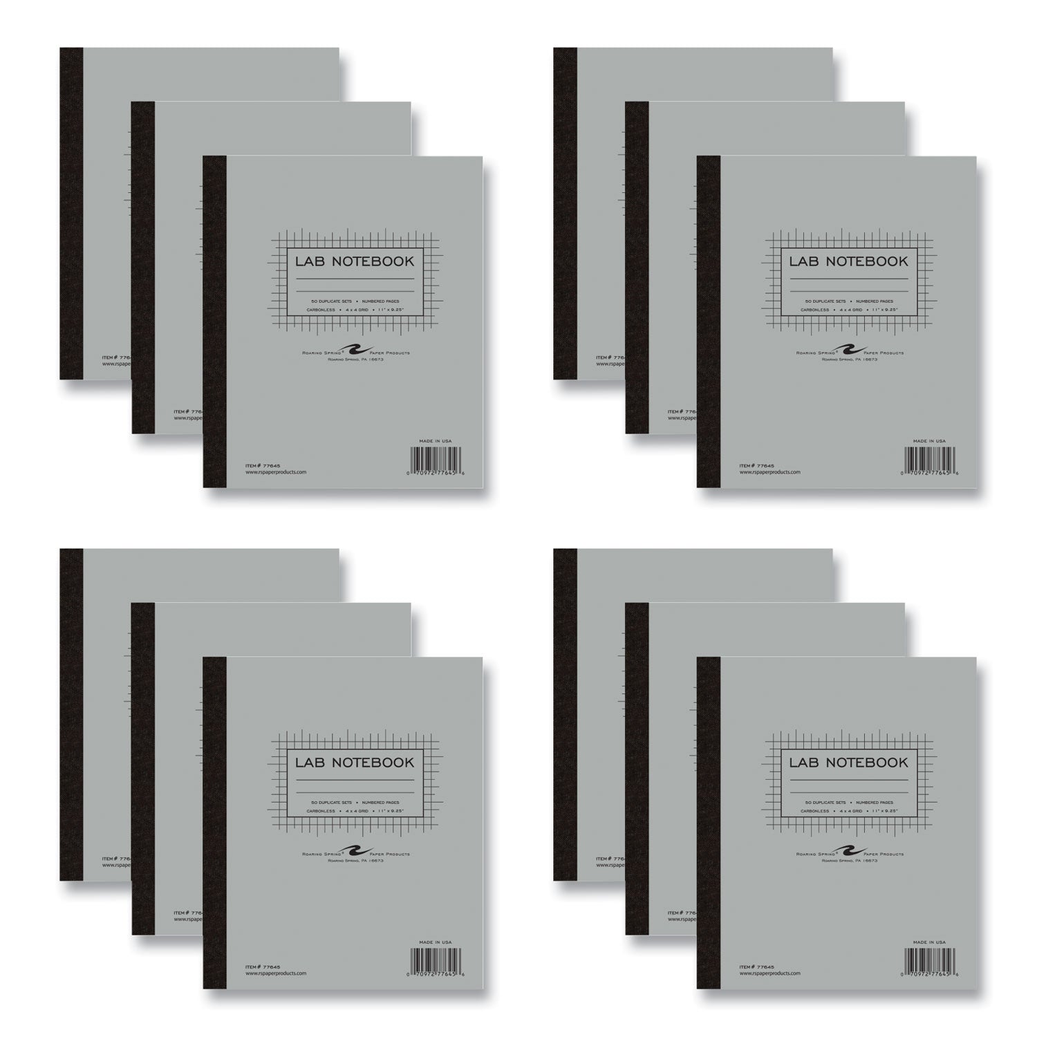 Lab and Science Carbonless Notebook, Quad Rule (4 sq/in), Gray Cover, (100) 11x9.25 Sheets, 12/CT, Ships in 4-6 Business Days