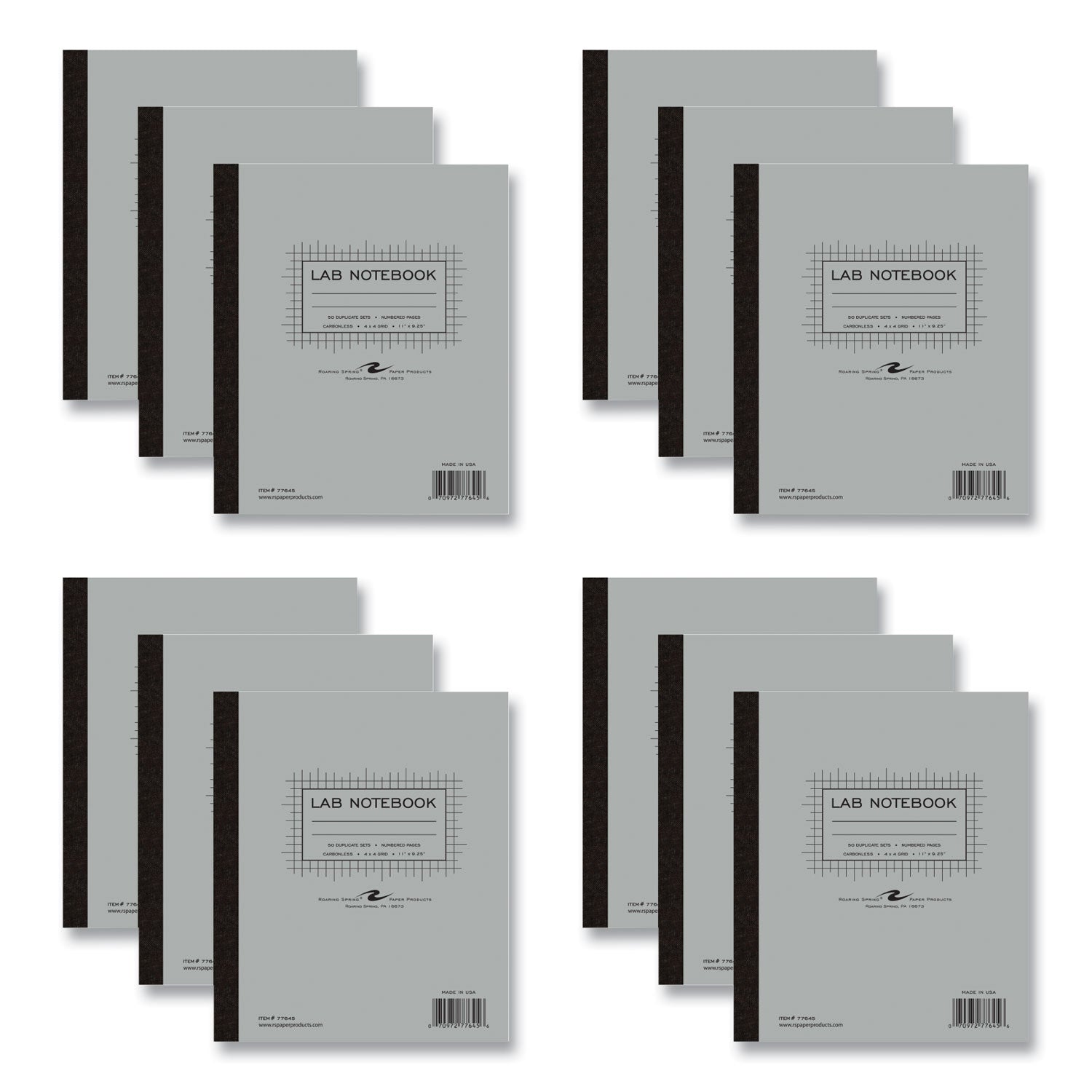 lab-and-science-carbonless-notebook-quad-rule-4-sq-in-gray-cover-100-11x925-sheets-12-ct-ships-in-4-6-business-days_roa77645cs - 1