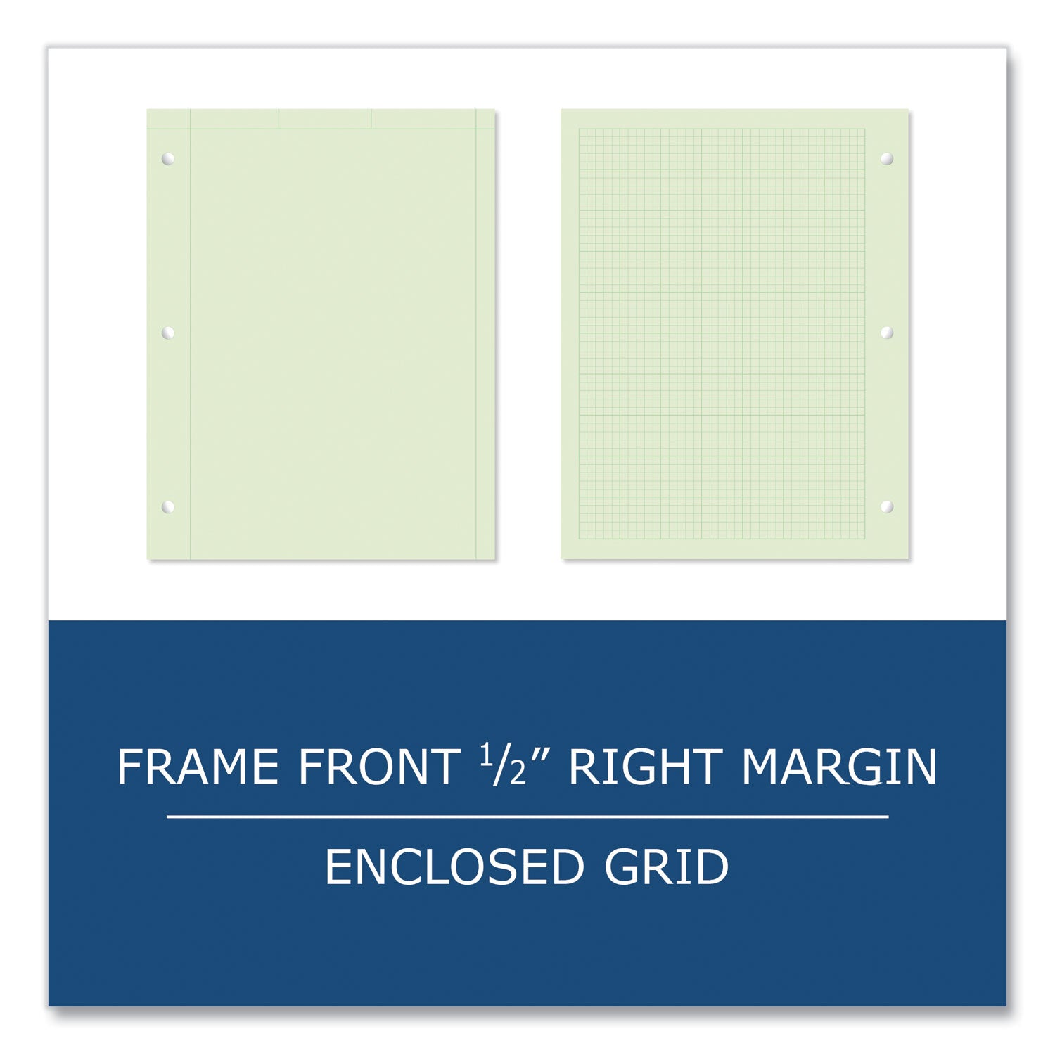 Engineer Pad, (0.5" Margins), Quad Rule (5 sq/in, 1 sq/in) 100 Lt Green 8.5x11 Sheets/Pad, 24/CT, Ships in 4-6 Business Days