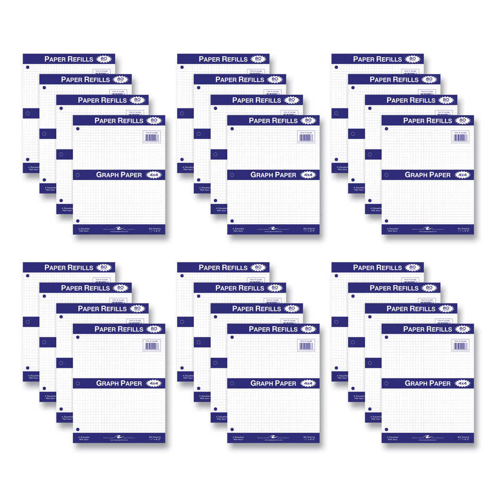 Graph Filler Paper, 3-Hole, 8.5 x 11, Quadrille: 4 sq/in, 80 Sheets/Pack, 24 Packs/Carton, Ships in 4-6 Business Days