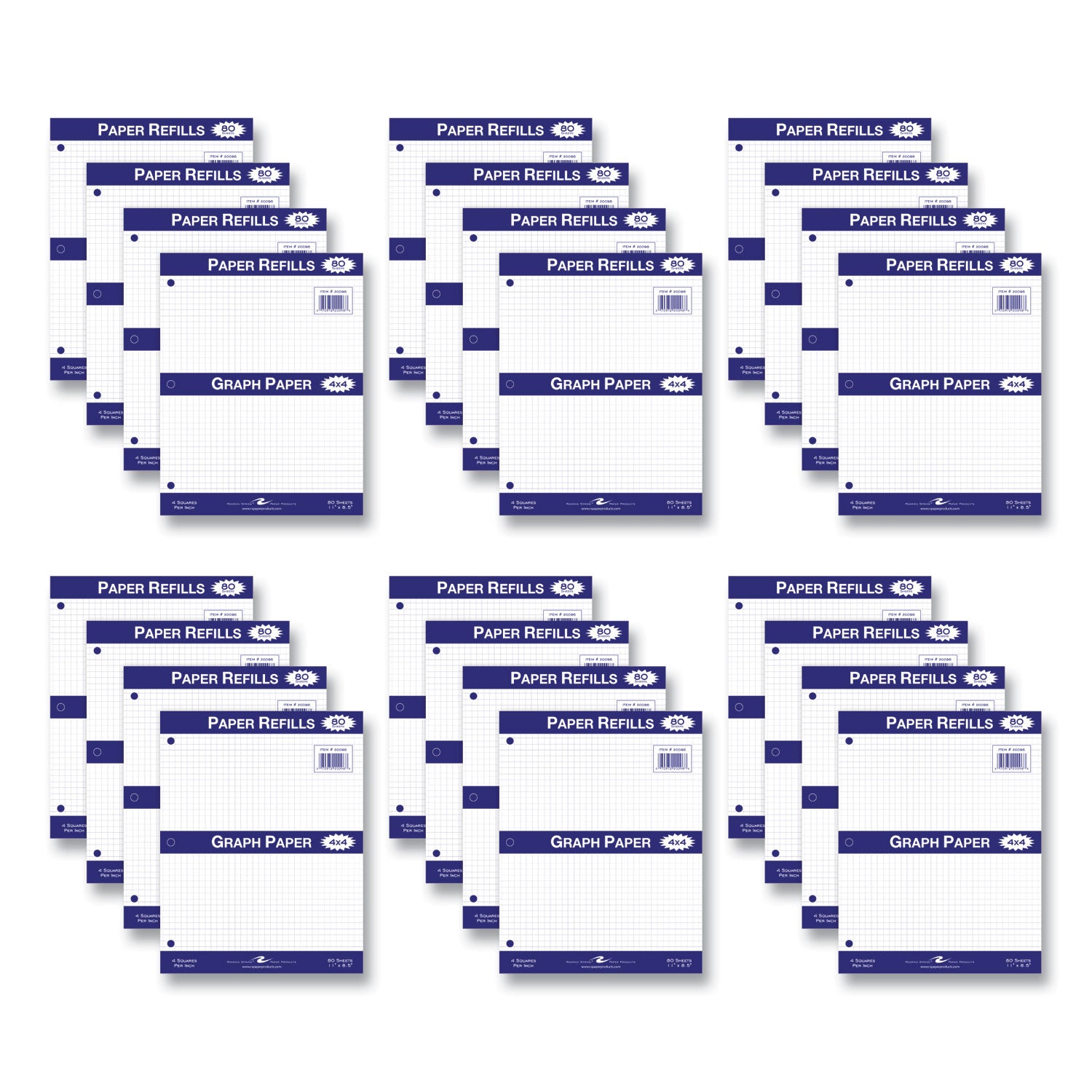 Graph Filler Paper, 3-Hole, 8.5 x 11, Quadrille: 4 sq/in, 80 Sheets/Pack, 24 Packs/Carton, Ships in 4-6 Business Days
