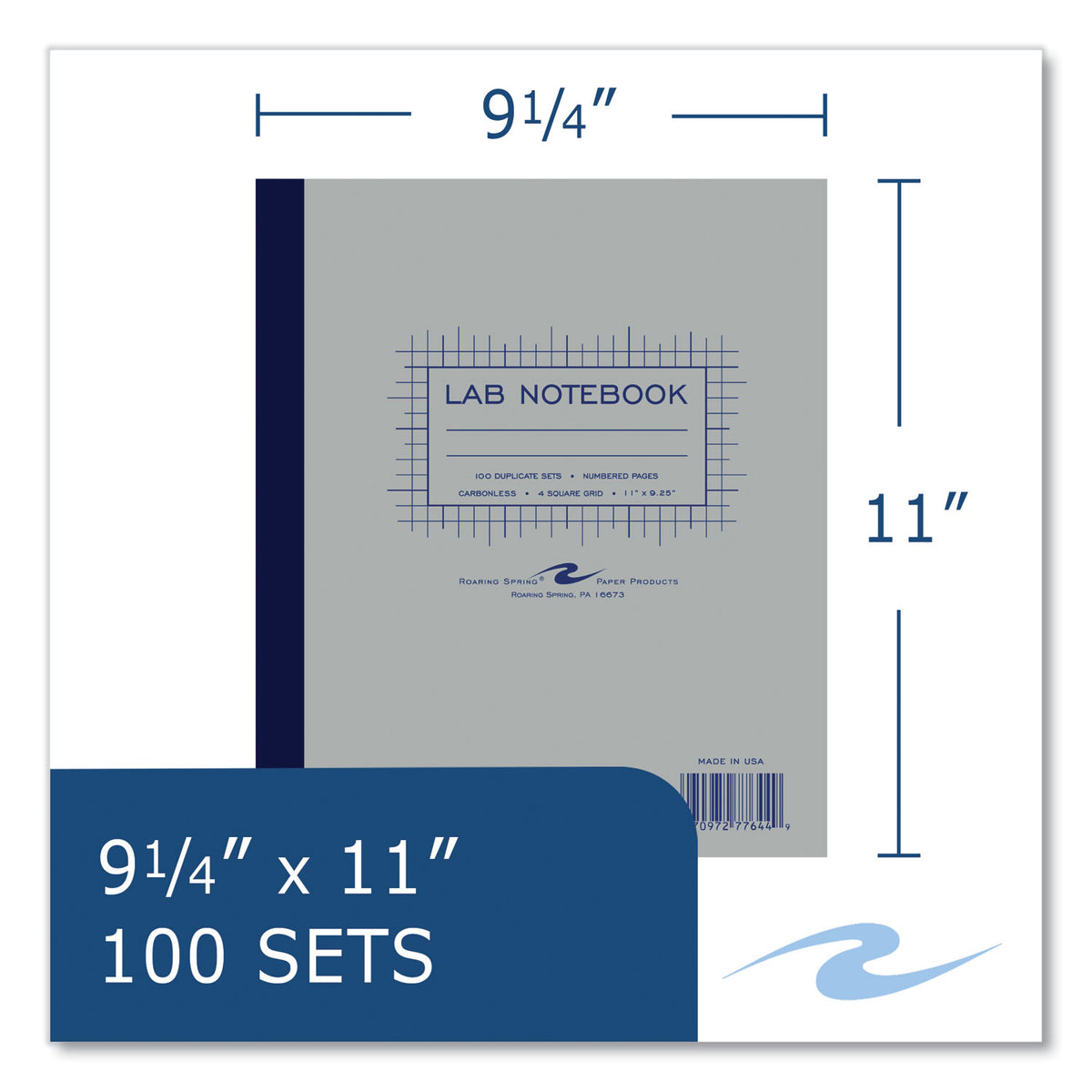 Lab and Science Carbonless Notebook, Quad Rule (4 sq/in), Gray Cover, (200) 11 x 9.25 Sheets, 5/CT,Ships in 4-6 Business Days