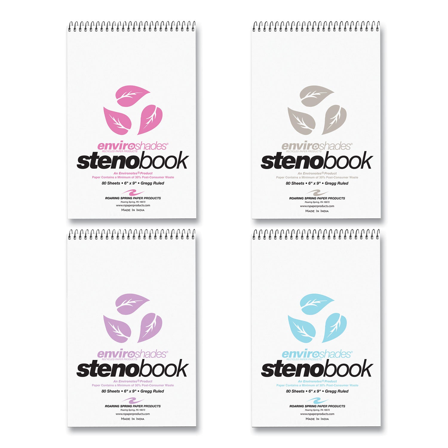 EnviroShades Steno Pad, Gregg Rule, White Cover, 80 Assorted Color 6 x 9 Sheets, 24 Pads/Carton, Ships in 4-6 Business Days
