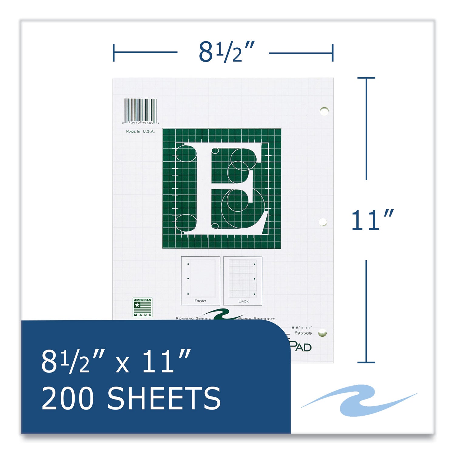 Engineer Pad, (1.25" Margin), Quad Rule (5 sq/in, 1 sq/in), 200 Lt Green 8.5x11 Sheets/Pad, 12/CT, Ships in 4-6 Business Days
