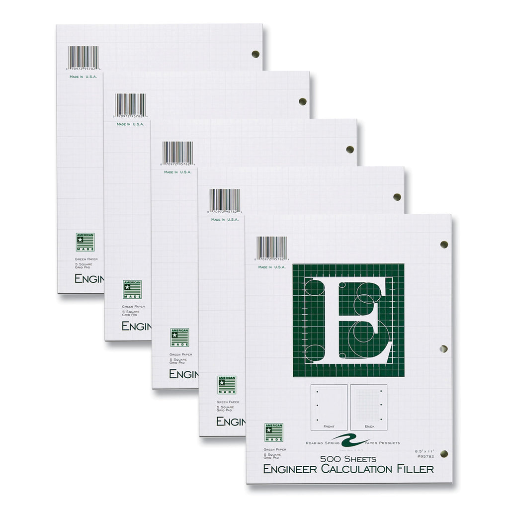 Engineer Filler Paper, 3-Hole, Frame Format/Quad Rule (5 sq/in, 1 sq/in) 500 Sheets/PK, 5/Carton, Ships in 4-6 Business Days