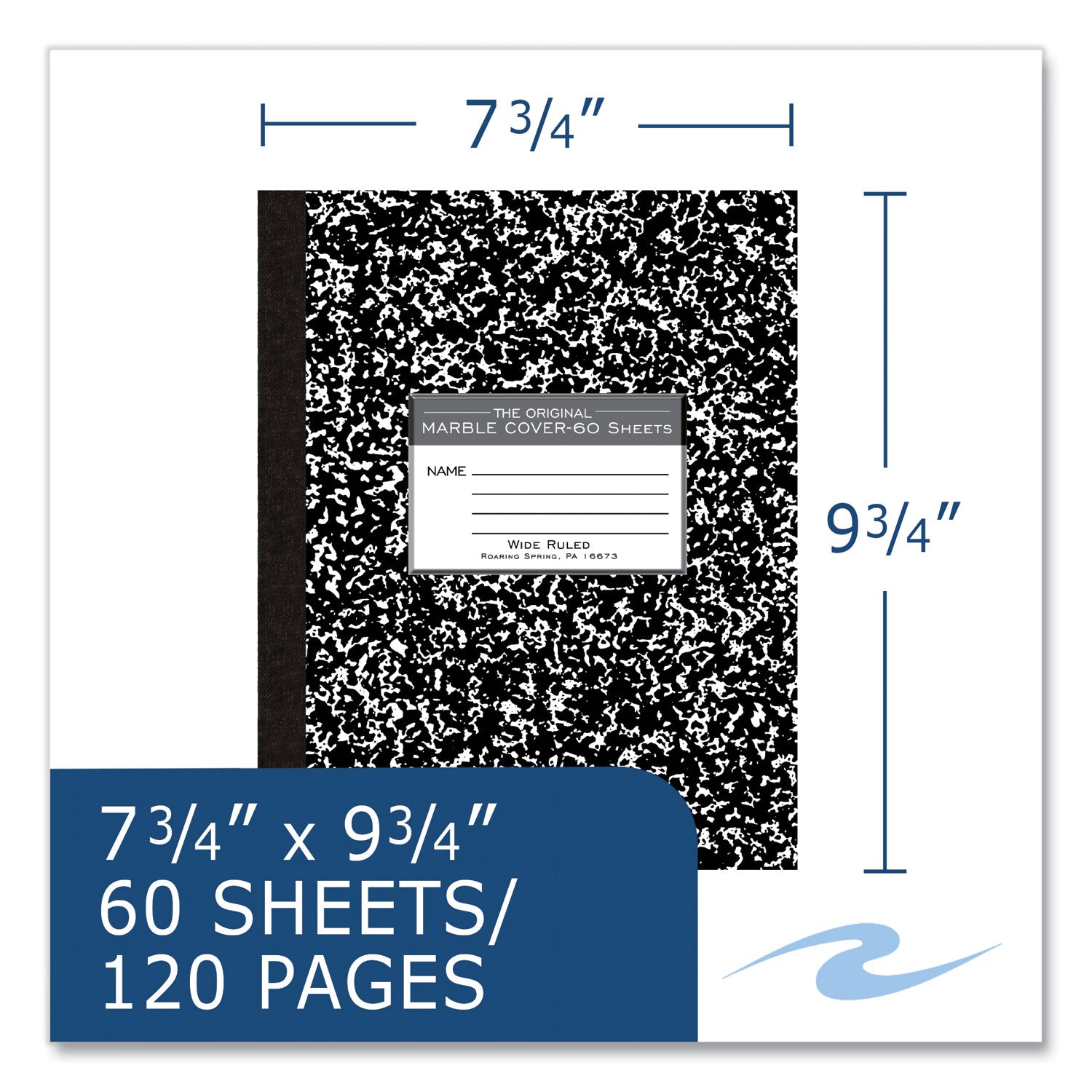 Flexible Cover Composition Notebook, Wide/Legal Rule, Black Marble Cover, (60) 10 x 8 Sheet, 72/CT, Ships in 4-6 Bus Days