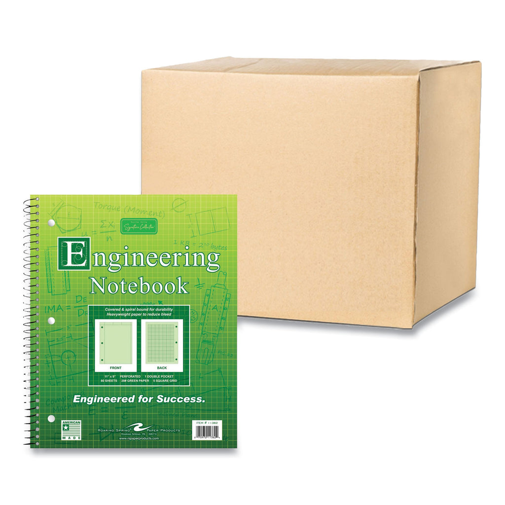 Wirebound Engineering Notebook, 20 lb Paper Stock, Green Cover, 80-Green 11 x 8.5 Sheets, 24/CT, Ships in 4-6 Business Days