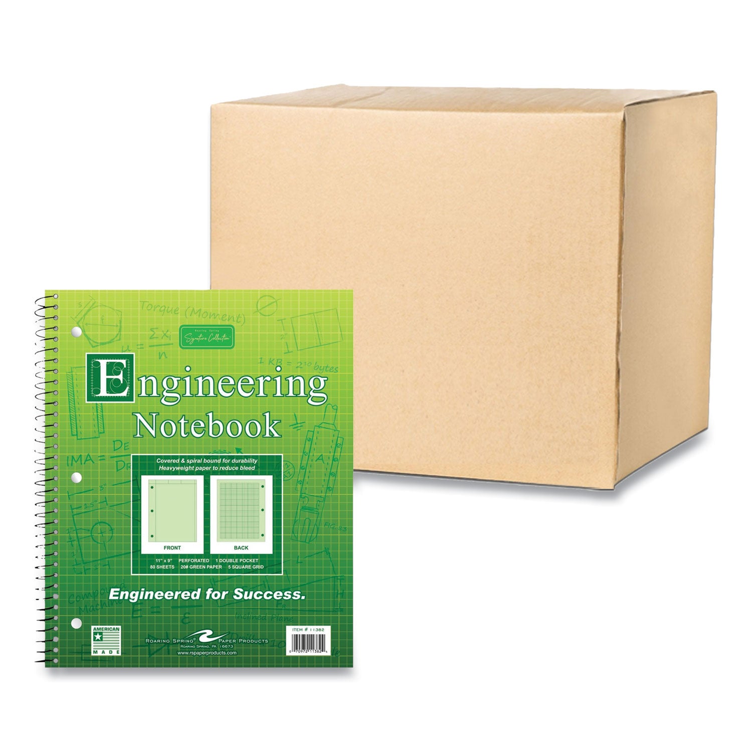 Wirebound Engineering Notebook, 20 lb Paper Stock, Green Cover, 80-Green 11 x 8.5 Sheets, 24/CT, Ships in 4-6 Business Days