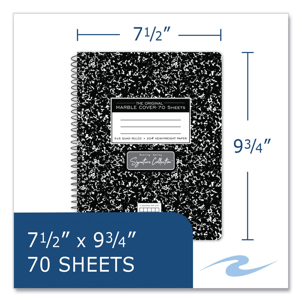 Spring Signature Composition Book, Quad 5 sq/in Rule, Black Marble Cover, (70) 9.75 x 7.5 Sheet, 24/CT, Ships in 4-6 Bus Days