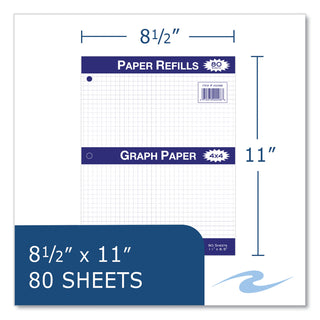 Graph Filler Paper, 3-Hole, 8.5 x 11, Quadrille: 4 sq/in, 80 Sheets/Pack, 24 Packs/Carton, Ships in 4-6 Business Days