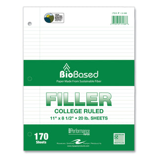 Filler Paper, 3-Hole, 8.5 x 11, College Rule, 170 Sheets/Pack, 12 Packs/Carton, Ships in 4-6 Business Days